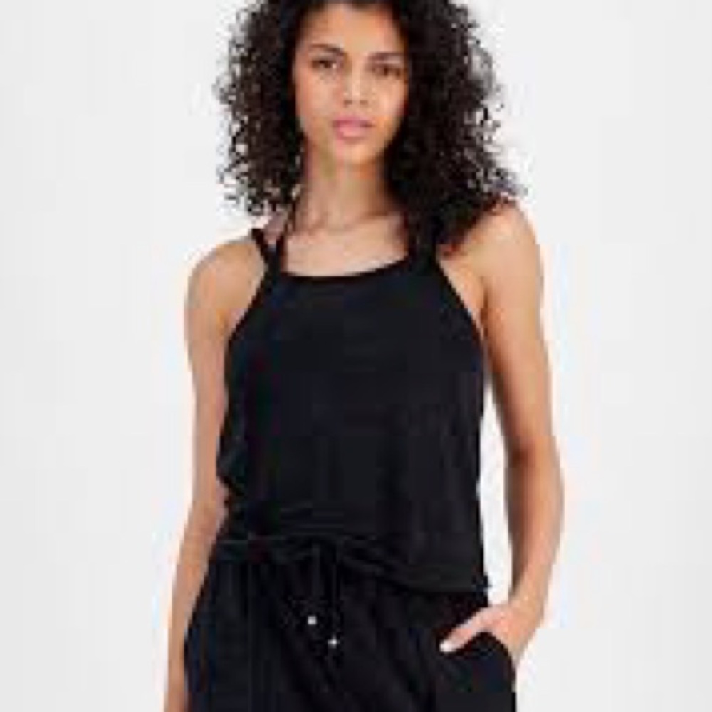 Miken Cropped Velour Tank Top Swim Cover-Up black